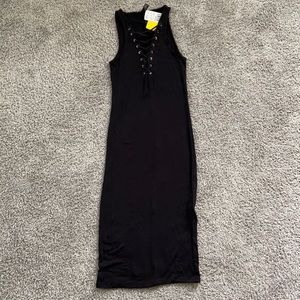 Midi front tie black dress